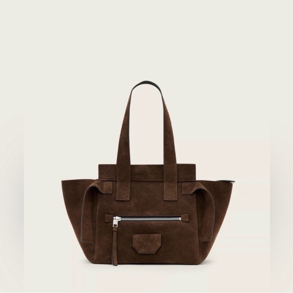 Classic Suede All Saints Tote Bag in Dark Brown